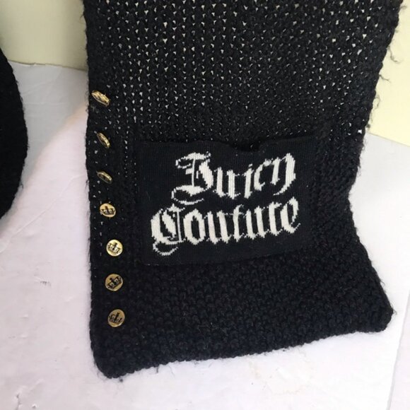 Juicy Couture NEW Knit Scarf Logo Gold Buttons Soft Warm Black White Rectangle - Picture 2 of 14